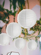 White Paper Lanterns 30cm Set, Minimal Round Hanging Decor, Wedding & Patio Lighting