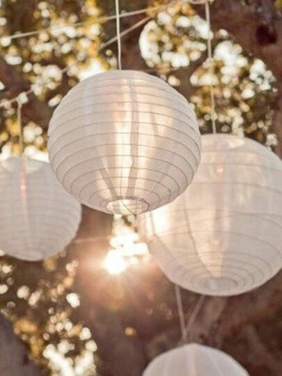 White Paper Lanterns 30cm Set, Minimal Round Hanging Decor, Wedding & Patio Lighting